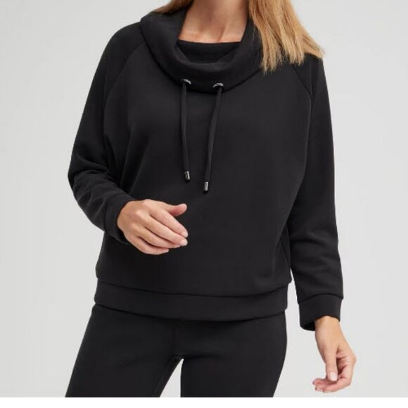 Womens Chico's Black Zenergy Sueded Drawstring Scuba Cowl Neck Pullover 2 US/L - Picture 1 of 10